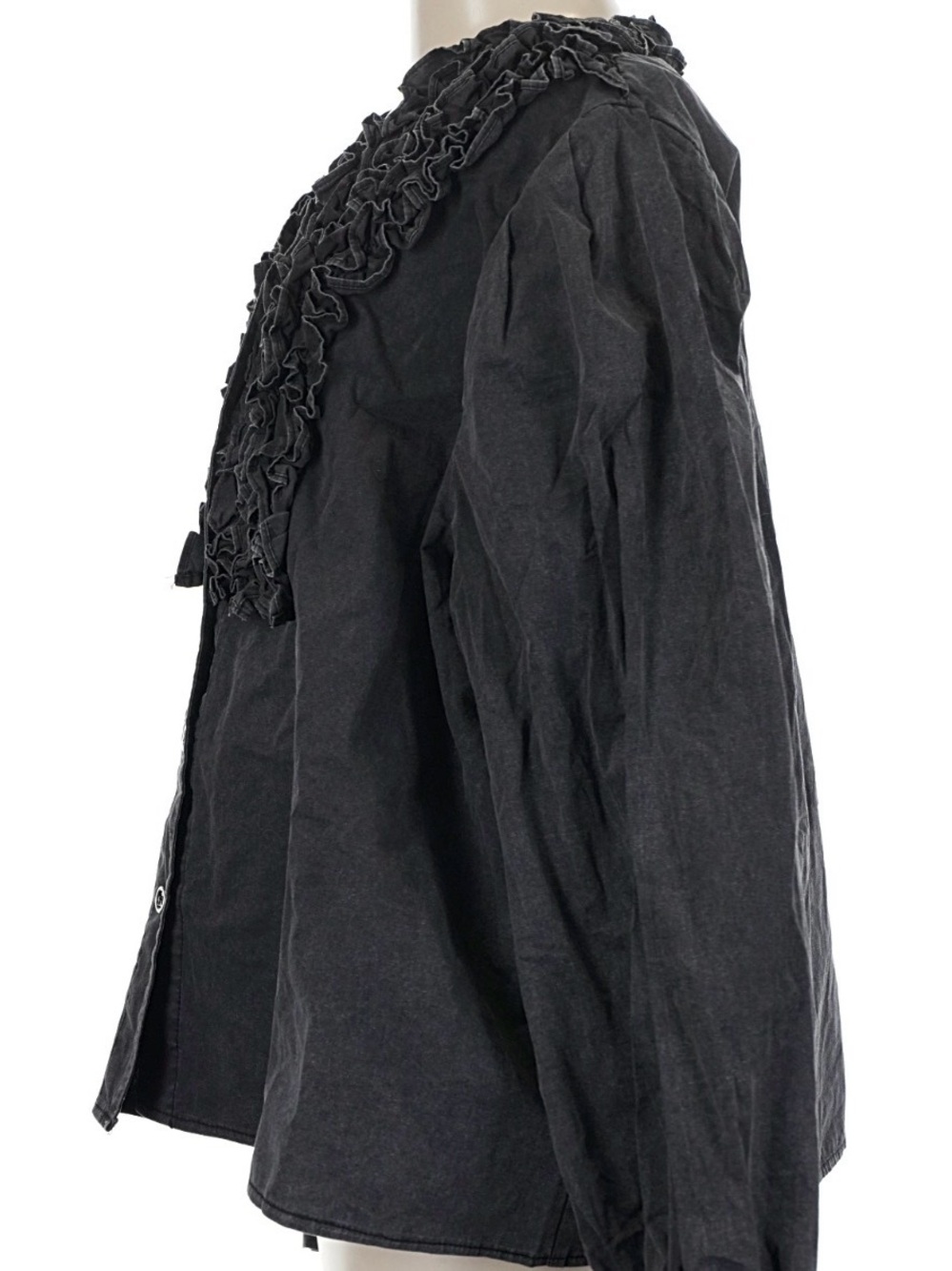 Ruffled Black washed Button-Up Blouse - Picture 3 of 5